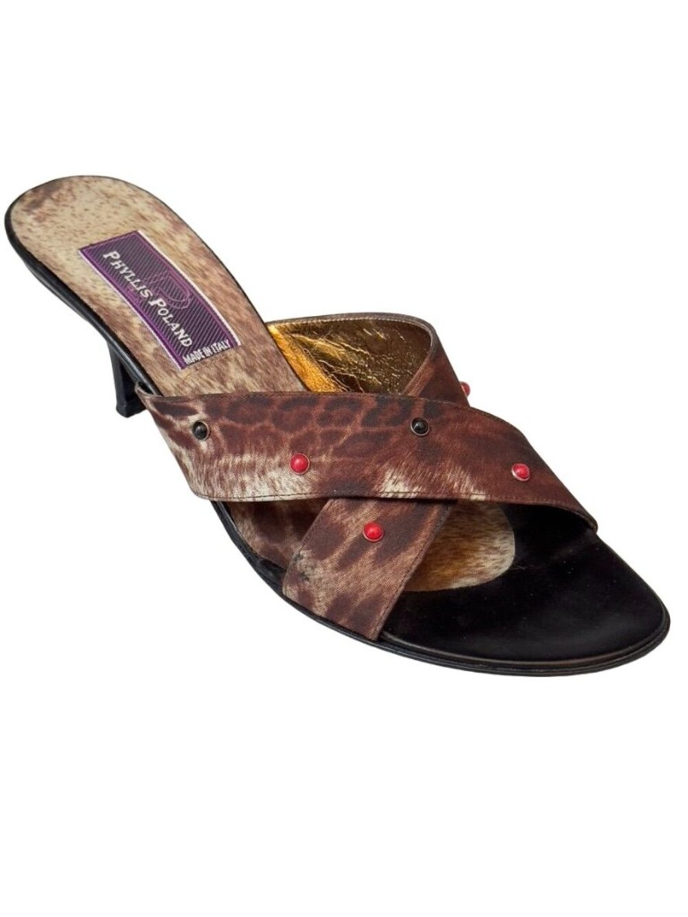 Phyllis Poland Shoes Multi-Color Abstract Print Fabric Vintage Slides
